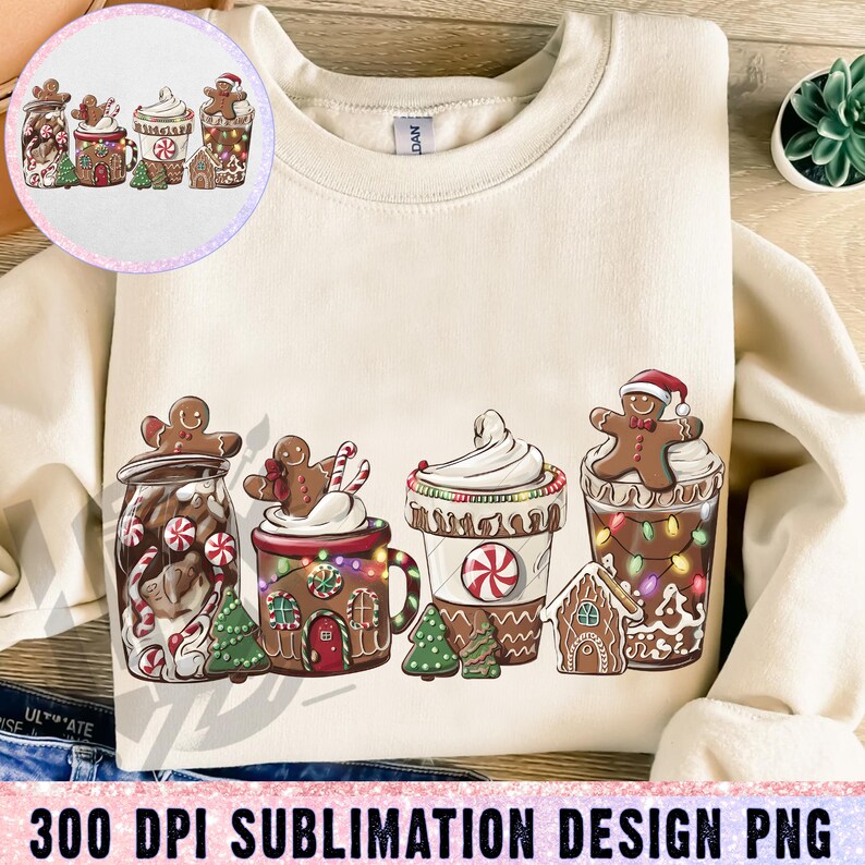 Pink Gingerbread Coffee PNG, Christmas Houses Peppermint Iced Latte