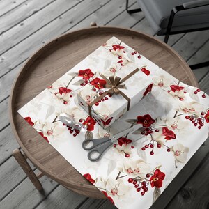 Winter Orchid Wrapping Paper Christmas Holiday Gift Wrap Botanical Birthday Anniversary Floral Gift Wrap Botanical Winter Seasonal Wrap