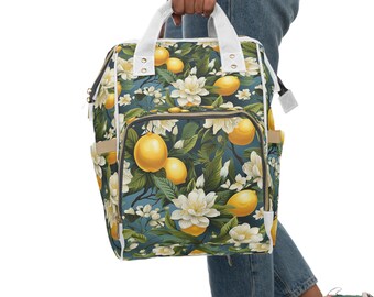 Citrus Chic Backpack Large Capacity Citrus Bag Backpack Colorful Backpack Citrus Print Day Bag Citrus Multifunctional Diaper Backpack