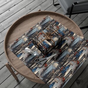 New York City Rainy Day in the City Taxi Cab Wrapping Paper Chic Urban Skyline Gift Wrap Festive Birthday Holiday Season Design Elegant NYC