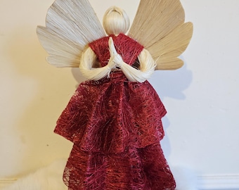 Handmade Abaca Fiber Christmas Angel Tree Topper - Eco-Friendly Decor