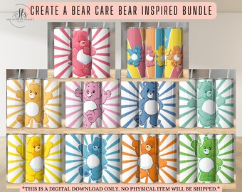 Create A Care Bear Bundle-10 Designs -20oz Skinny Tumbler Wrap Design Bundle - Straight & Tapered Versions - 300 DPI PNG - Instant Download