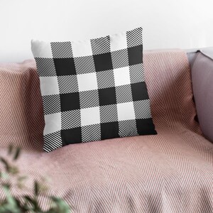 Cojín con estampado de cuadros, decoración del hogar, funda de cojín cuadrada, cojín monocromático, decoración moderna de estilo rústico.