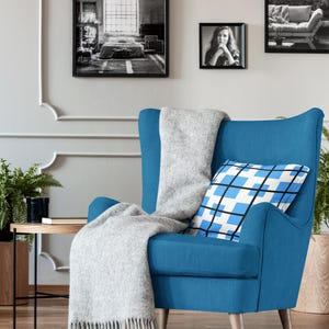 Blue and White Square Pillow, Modern Design Home Decor, Decorative Throw Cushion, Stylish Pillow Cover, Living Room Accent Pillow,