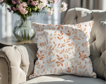 Boho Floral Throw Pillow Cover 18x18, Earthy Neutral Abstract Botanical Pillow, Modern Cottagecore Decorative Cushion for Sofa Couch