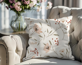 Wildflower Pillow Cover | Terracotta Sage Floral Throw Pillow | Boho Botanical Accent Cushion 18x18