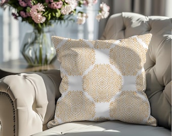 Boho Geometric Honeycomb Pillow Cover | Neutral Beige Gold Lattice Throw Pillow | Modern Earthy Home Decor 18x18