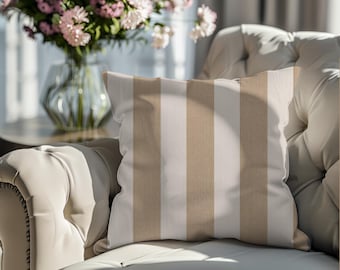 Neutral Stripe Pillow Cover | Terracotta Beige Vertical Stripe Throw Pillow | Boho Farmhouse Cloud & Terra Accent Cushion 18x18