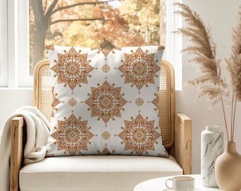 Terracotta Medallion Throw Pillow Cover | Neutral Boho Farmhouse Pillow 14x14 thru 20x20 Decorative Cushion