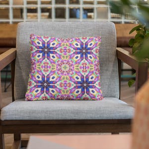 Colorful Pink & Blue Pattern Pillow, Vibrant Square Pillow, Polyester Pillow, Home Decor Pillow, Decorative Throw Pillow