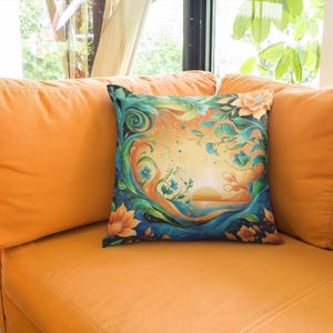 Vierkant kussen Nature Whimsy, decoratief sierkussen, botanisch huisdecor, kussen bloemenaccent, kussen tuinthema