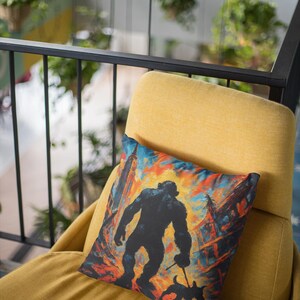 Pillow, Ape Walking Dog Through the Destruction of Greed and Power, Home Decor, Throw Pillow, Animal Lover Gift, Unique Pillow Cover,