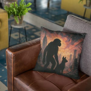 Unique Pillow, Ape Walking Dog Through the Destruction of Greed and Power, Home Decor, Throw Pillow, Animal Lover Gift, Unique Pillow Cover,