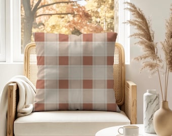 Gingham Terracotta Pillow | Neutral Plaid Throw Pillow | Boho Farmhouse Cloud & Terra Accent Cushion