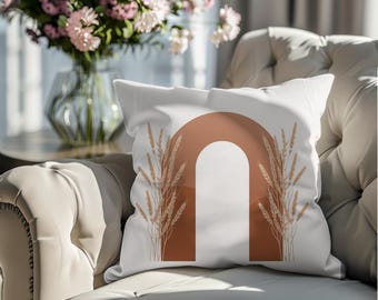 Terracotta Arch Wheat Pillow Cover | Boho Minimalist Throw Pillow | Neutral Earthy Home Decor 18x18