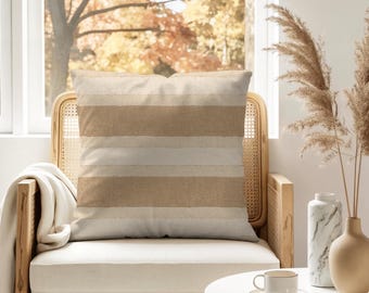Neutral Horizontal Stripe Pillow Cover | Beige Oat Terracotta Stripe Throw Pillow | Boho Farmhouse Cloud & Terra Accent Cushion 18x18