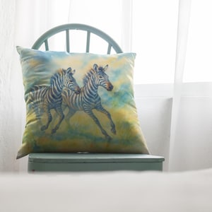 Watercolor Zebra Square Pillow,Decor for Cozy Fun, Animal Print Cushion Cover, Nautre Accent Pillow, Bedroom Throw Pillow, Jungle Safari