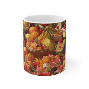 Traditional Print Fruitful Mornings - Artistic Fruit Coffee, white 11oz Mug