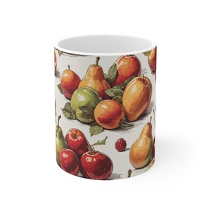 Traditional Print Fruitful Mornings - Artistic Fruit Coffee, white 11oz Mug