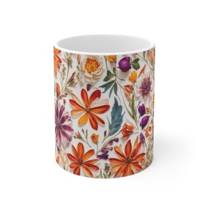 Bloom Your Mornings with Our Vibrant Design Flower Coffee Mug, white 11oz