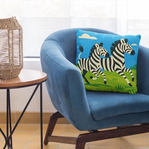 Zebra Square Pillow, Kids Room Decor for Cozy Fun, Animal Print Cushion Cover, Nursery Accent Pillow, Bedroom Throw Pillow, Jungle Safari