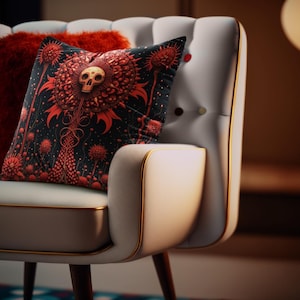 Skull Pillow, Red and Black Kaleidoscope Home Decor, Gothic Cushion, Spun Polyester Square Pillowcase, Vibrant Throw Pillow, Bold Accent