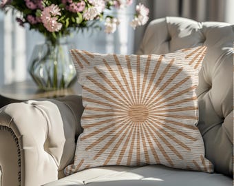 Terracotta Sunburst Pillow Cover | Boho Starburst Geometric Throw Pillow | Neutral Farmhouse Cloud & Terra Accent Cushion 18x18