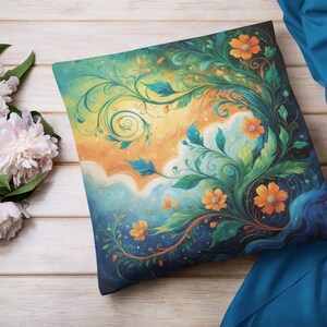 Vierkant kussen grillig natuur essentie, decoratief sierkussen, botanisch huisdecor, kussen bloemenaccent, kussen tuinthema