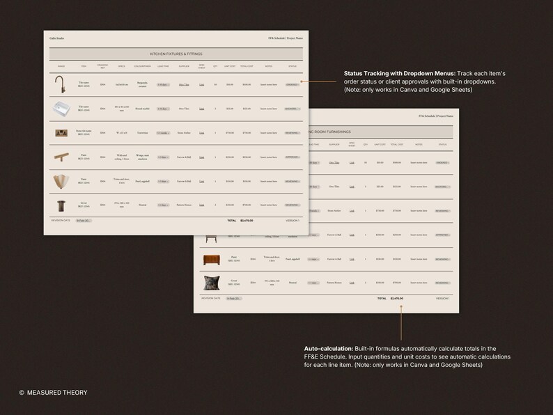 Interior Design FFE Schedule Template | Canva, Powerpoint, Adobe InDesign, Google Sheets, Excel image 3