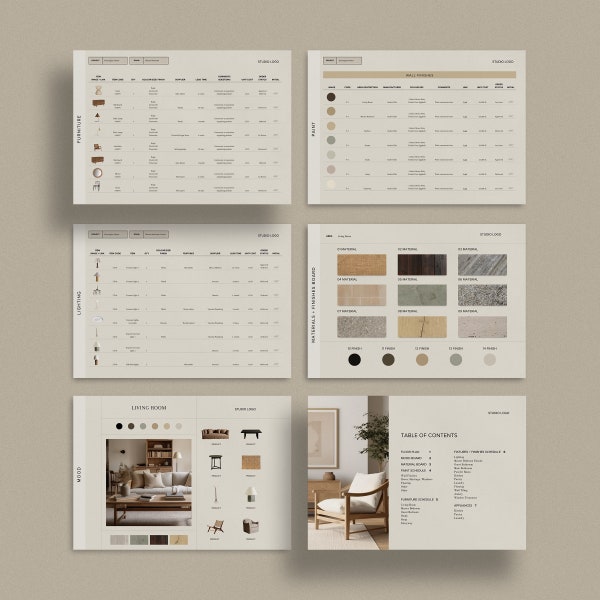 Furniture, Finishes and Fixtures Schedule Template for Interior Designers, Canva and Adobe InDesign Template, Product Specification Schedule