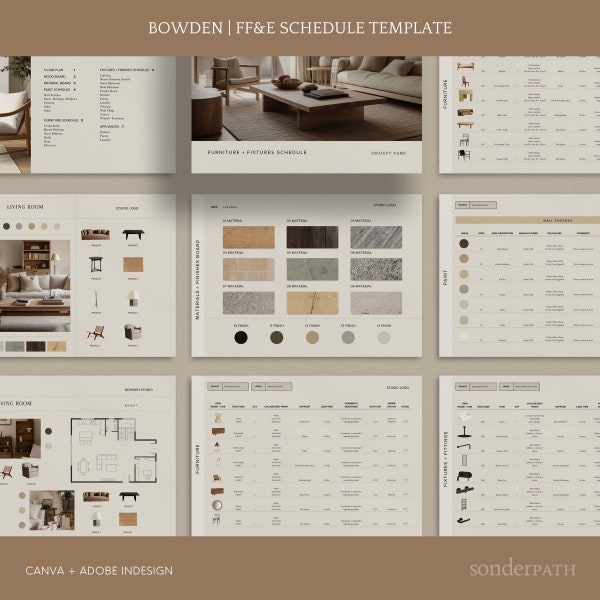 Furniture, Finishes and Fixtures Schedule Template for Interior Designers, Canva and Adobe InDesign Template, Product Specification Schedule