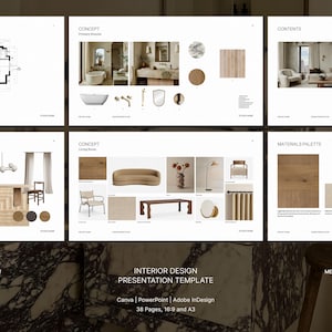 Interior Design Presentation Template | Canva, PowerPoint, A3, 16:9 (Digital Download)