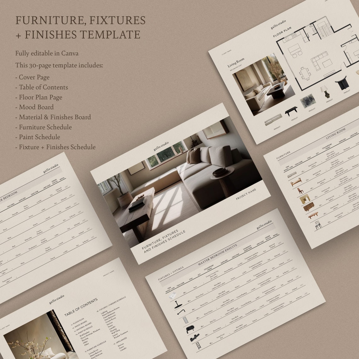 Interior Design Furniture, Fixtures and Finishes Schedule Template