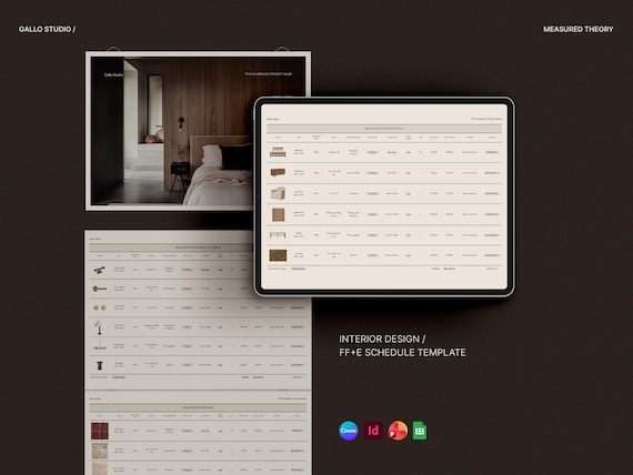Interior Design FFE Schedule Template | Canva, Powerpoint, Adobe InDesign, Google Sheets, Excel