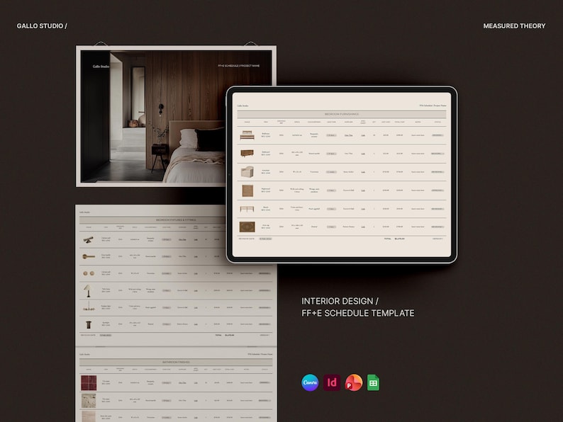 Interior Design FFE Schedule Template | Canva, Powerpoint, Adobe InDesign, Google Sheets, Excel image 1