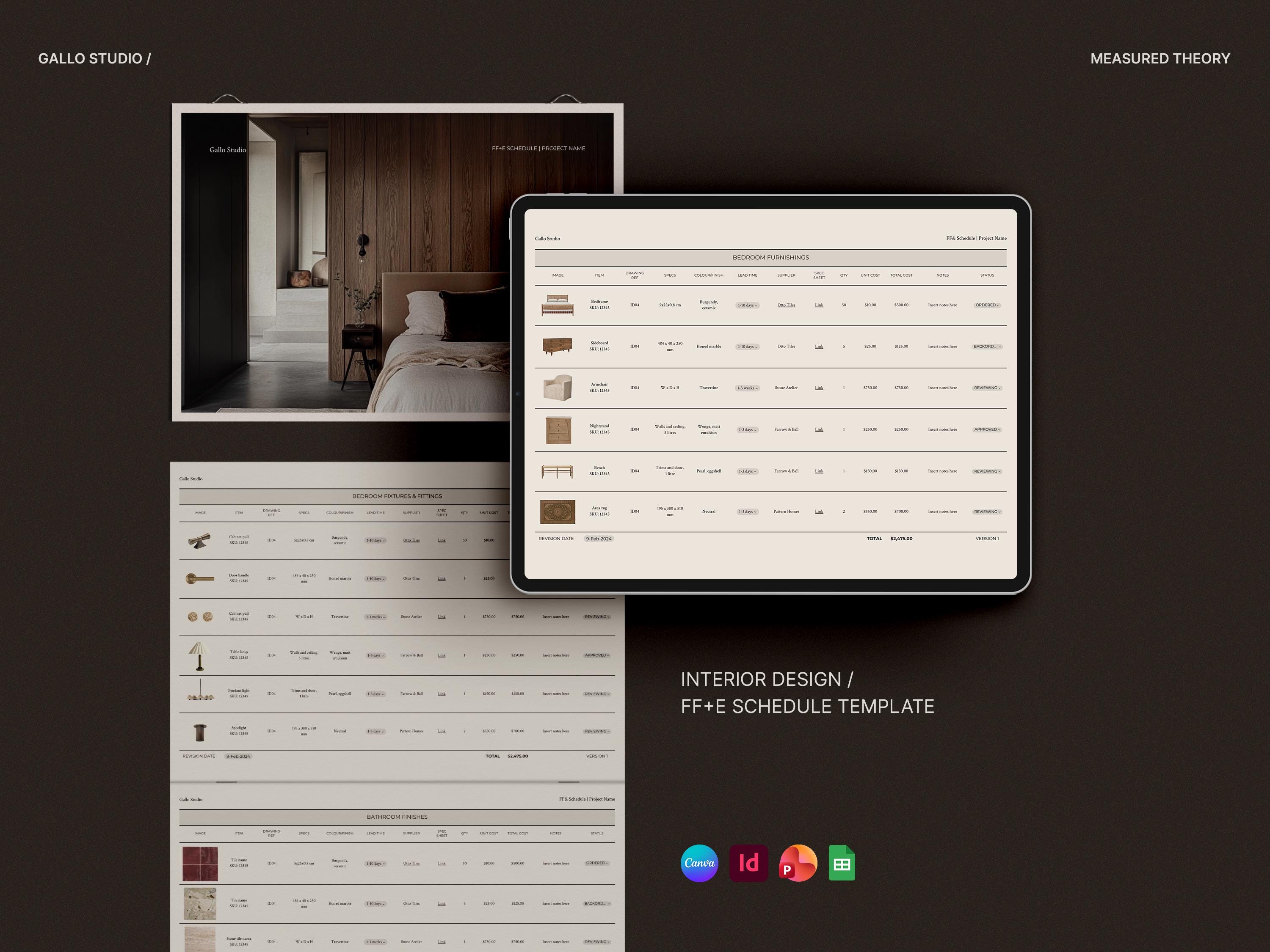 Interior Design FFE Schedule Template | Canva, Powerpoint, Adobe ...