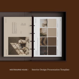 Interior Design Client Presentation Template, Concept Mood Material Board Template for Interior Designers, Canva, Powerpoint, Adobe InDesign