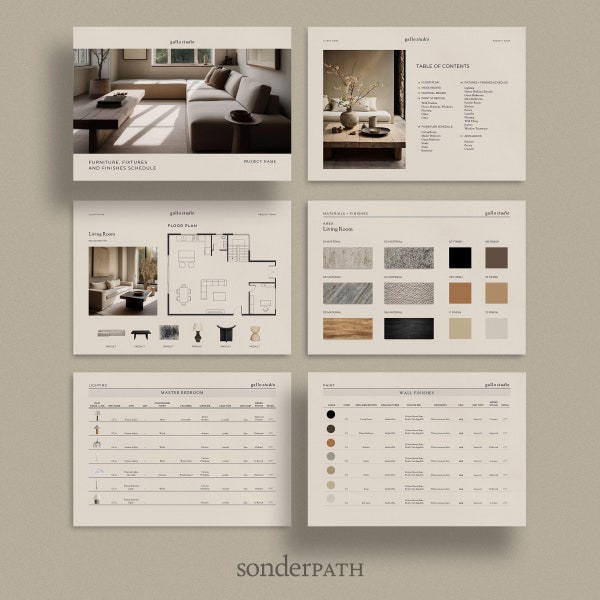 Interior Design Furniture, Fixtures and Finishes Schedule Template, Canva Template, FF&E Schedule Template, Adobe InDesign for Designers