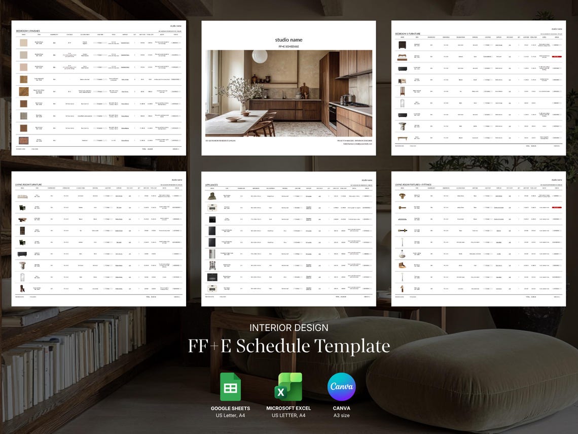 FF&E Schedule Template for Interior Designers (google Sheets, Excel ...