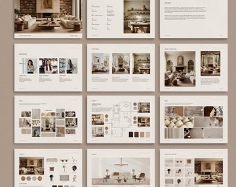 Interior Design Presentation Template, Concept Mood Board Template for Interior Designers, Canva and Adobe InDesign Template, NORWOOD