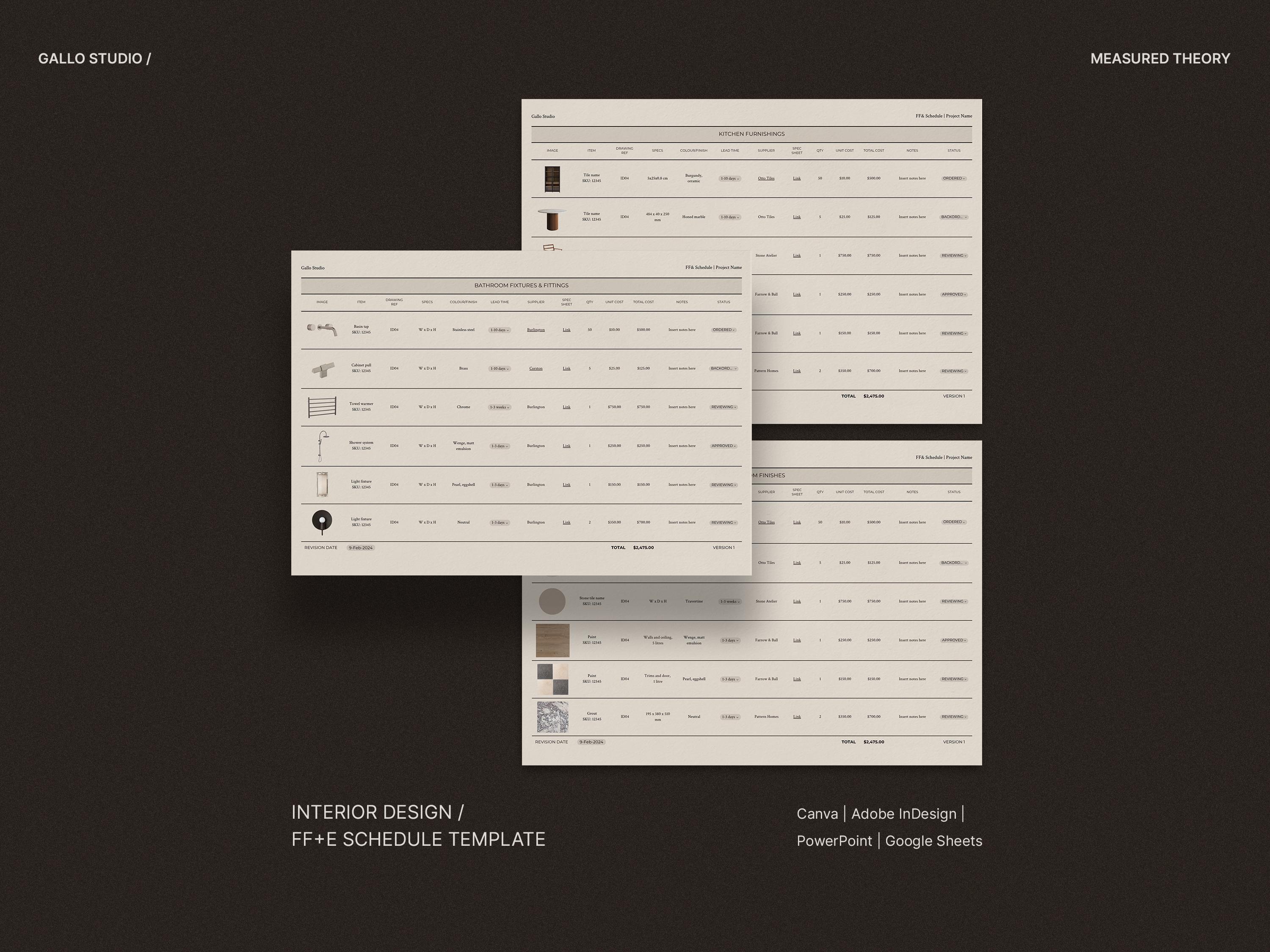 Interior Design FFE Schedule Template | Canva, Powerpoint, Adobe ...