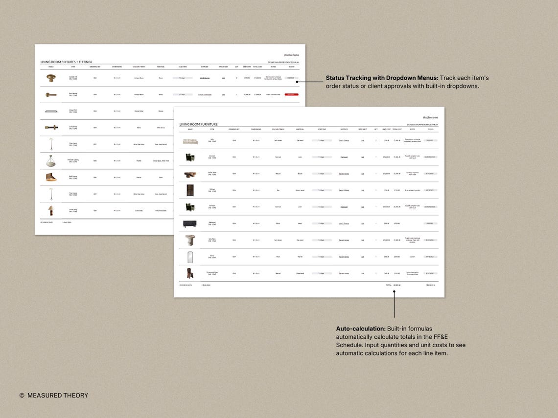 Sample Ffe Schedule FF&E Schedule Template for Interior Designers (google Sheets, Excel ...