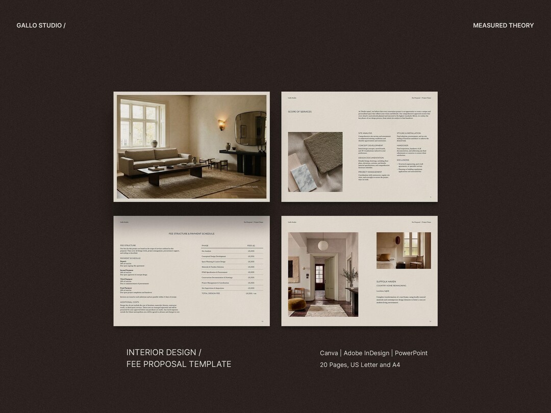 Interior Design Fee Proposal Template | Canva, Indesign, Powerpoint (A4 ...