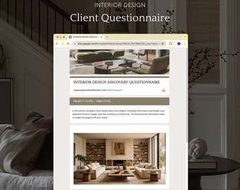 Interior Design Client Questionnaire Form, Design Discovery Questionnaire, Google Forms, Interior Design Template