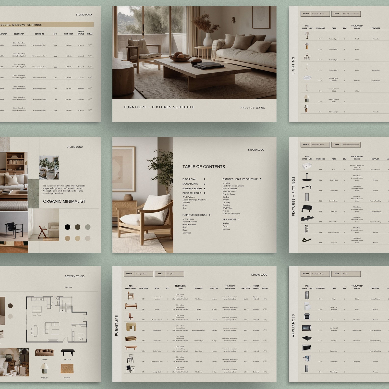 Interior Design Finishes and Fixtures Schedule Template for Etsy