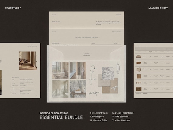 Interior Design Bundle | 6 Templates: Investment Guide, Fee Proposal, Welcome Guide, Presentation, FFE Schedule and Client Handover