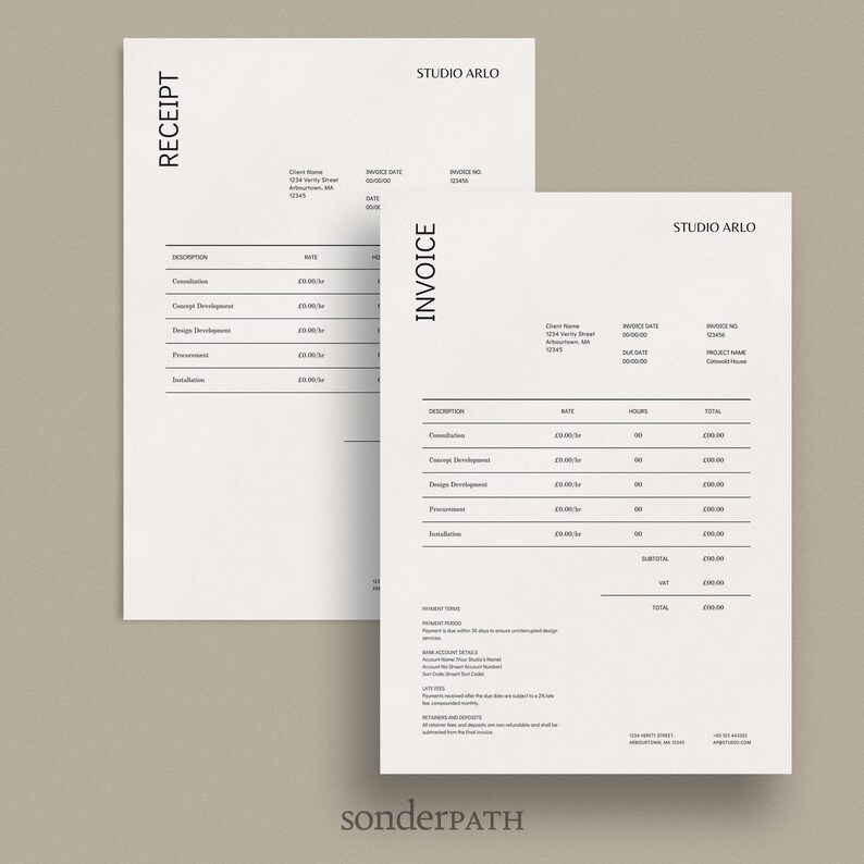 Interior Design Proposal Estimate Template, Invoice and Receipt