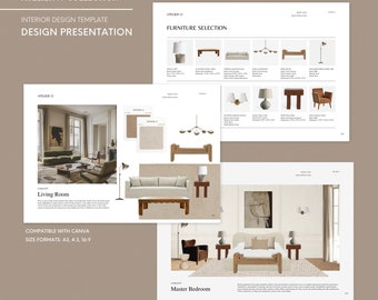 Presentatiesjabloon voor interieurontwerp, Mood Board-sjabloon voor interieurontwerpers, Canva-sjabloon, ATELIER 77