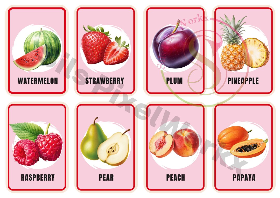 FRUITS • 24 Editable Montessori Educational Flash Cards • PDF Printable ...