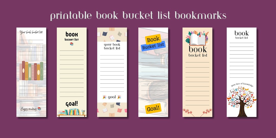 Printable Book Bucket List Bookmarks, Instant Download, Printable